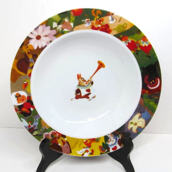Disney Alice in Wonderland White Rabbit Rimmed Soup Bowl Excellent condition 9" - Picture 1 of 10